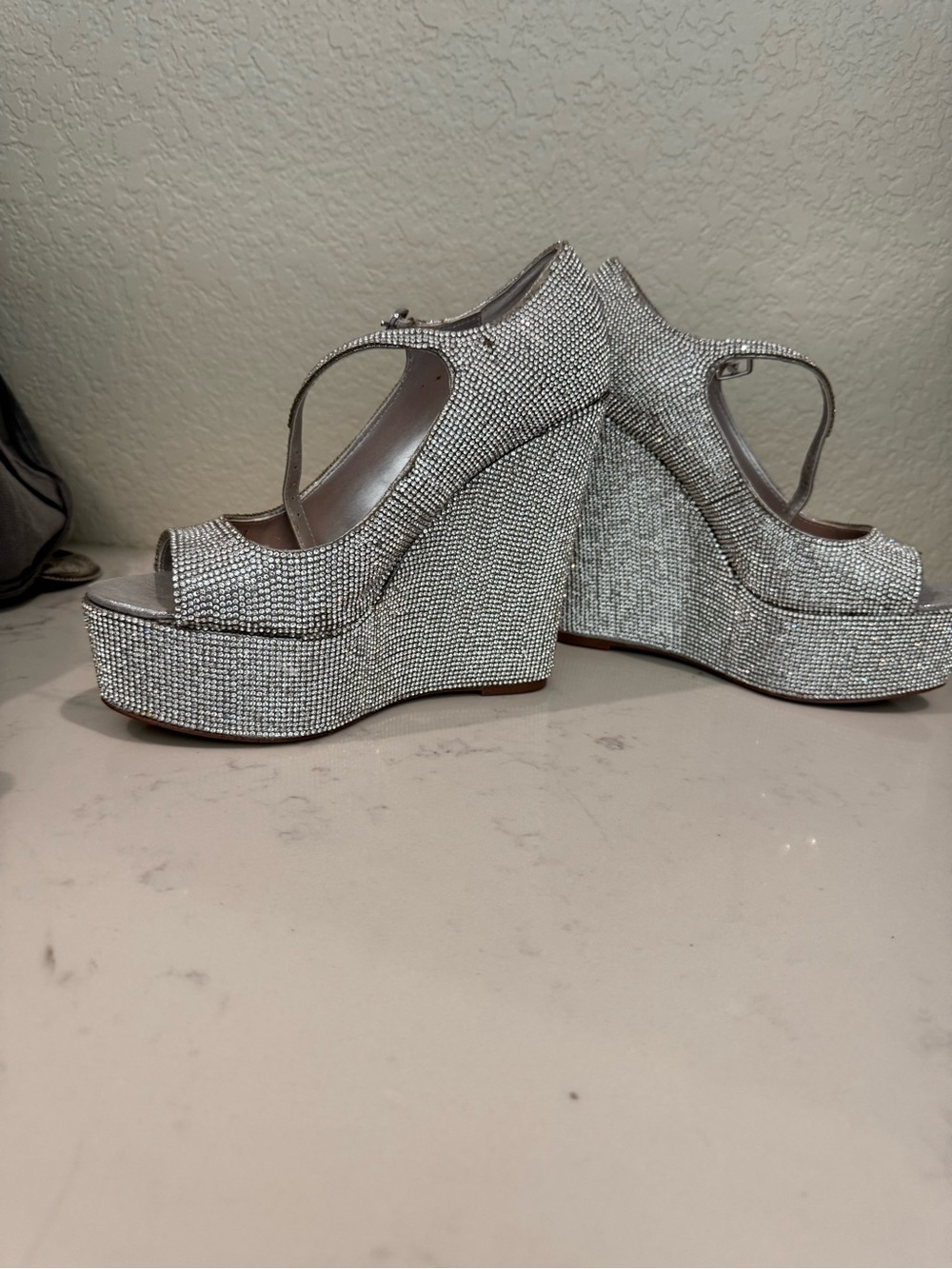 Steve Madden Silver Crystal-Embellished Platform Wedges
